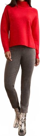 Tribal High-Low Turtleneck Sweater In Jewel Red