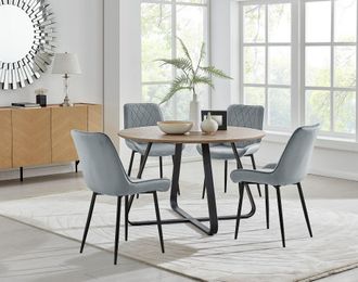 Furniturebox Santorini Brown Round Dining Table & 4 Pesaro Black Leg Chairs in Grey