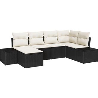 vidaXL Vidaxl - Conjunto De Sof&aacute; De Jard&iacute;n Con Coj&iacute;n 6 Pcs Negro Y Crema