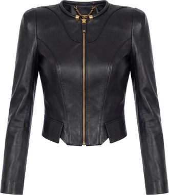 Elisabetta Franchi Leren Jas - Dames - Leren en Su&egrave;de Jassen - Zwart - XS - Leer - Jassen