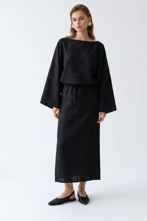 Mixray Dames Effen Getextureerde Maxi-jurk Met Strikdetail