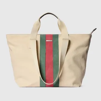 Gucci Positano Medium Tote Bag, White, Fabric
