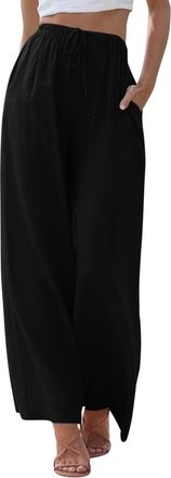 Generic for Women Solid Colour Faux Cotton Linen Tie Elasticated Pocket Casual Loose Wide Leg Pants Spring Super Soft Lounge Lounge Pants Lounge Work Classic 