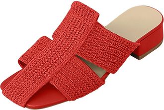 Generic Red Womens Slip-On Design Lazy Slippers with Closed Toe Summer Fashion Casual Comfortable Walking Shoes Mesh Upper