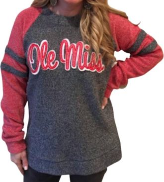 Pressbox Ole Miss Dawn Fleece Top In Grey