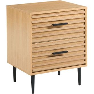 Beliani Comodino moderno con 2 cassetti, struttura in MDF e gambe in ferro marrone chiaro Keith