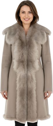 Infinity Leather Womens Light Grey Toscana Sheep Suede Leather Trench Coat- Celeste