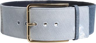 Dolce & Gabbana Womens Blue Two Tone Denim Gold Metal Buckle Belt Cotton