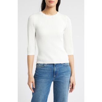 Wit & Wisdom Elbow Sleeve Rib Sweater in Off White at Nordstrom, Size X-Small