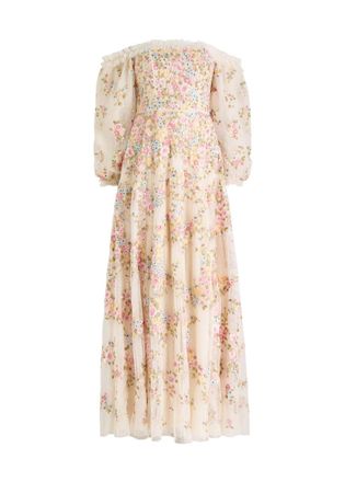 Needle & Thread Lunaria Wreath Floral-embroidered Tulle Gown - Cream - 10 (UK14 / L)