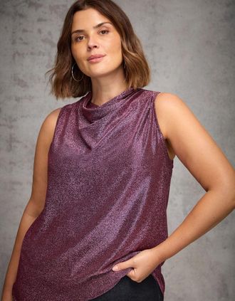 Live Unlimited London Womens Pink Sparkle Jersey Cowl Neck Top - Size: 16