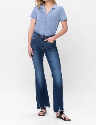 Judy Blue Non-Distressed Fray Hem Bootcut Jeans In Dark Blue