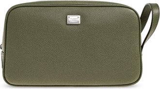 Dolce & Gabbana Sicily Cosmetische Tas - Heren - Toilettassen - Groen - ONE Size - Leer - Tassen