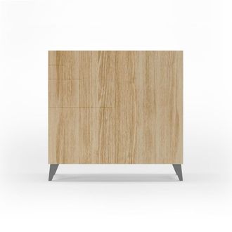 HERDASA Zapatero de melamina roble patas gris 87x90x27 cm