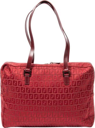 Fendi Red Zucchino Canvas Large Bowler Bag (Authentic Pre-Loved)