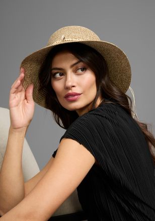 Laura Scott Sonnenhut LAURA SCOTT, Damen, beige (natur), Web, Stroh, meliert, H&uuml;te Sonnenhut, mit Muschel- & Holzperlen, knautsch- & faltbar - NEW