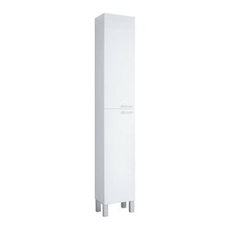 Dmora Mobile Colonna Hollywood, Mobile Per Bagno A 2 Ante, Armadio Pensile Con 2 Ripiani, 30x25h182 Cm, Bianco Lucido