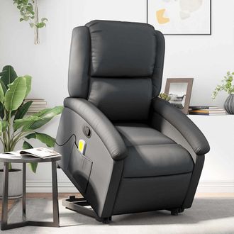 vidaXL Vidaxl - Sill&oacute;n Reclinable De Masaje Elevable Cuero Aut&eacute;ntico Negro
