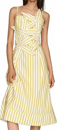 English Factory Stripe Flower Appliqu&eacute; Midi Dress In Yellow White