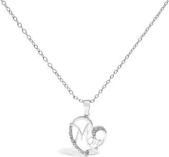 House of Brilliance Silver Cursive Mom Heart Diamond Accent Pendant Necklace in White at Nordstrom