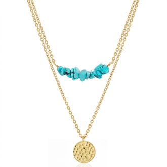 Liv Oliver 118K Gold Double Layer Turquoise Modern Necklace