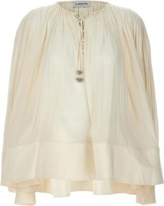 Lanvin Blouses, female, White, XS, Wide Blouse V-neck Drawstring