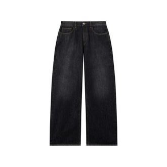 Palm Angels Wide Jeans, male, Gray, Size: W33 Curved Logo Loose Jeans