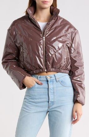 Vigoss Faux Leather Crop Puffer Jacket in Chocolate at Nordstrom Rack, Size X-Large