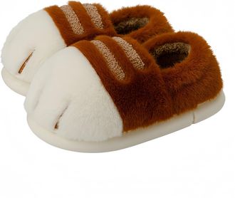 Generic Womens Cat Paw Slippers Cute Fuzzy Plush House Shoes Winter Warm Cozy Animal Paw Design Soft Furry Slip-On Non-Slip Indoor Bedroom Home Shoes,Brown Cl