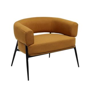 Sweeek Sill&oacute;n de tela con respaldo curvo y patas de metal, mostaza