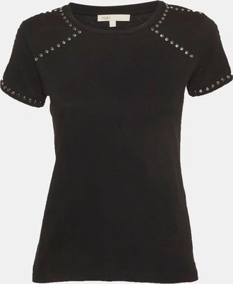 Maje Black Studded Cotton Knit Tity T-Shirt