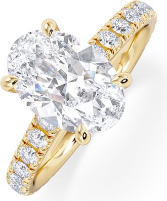 The Diamond Store Amora Oval 2.00ct Hidden Halo Lab Diamond Engagement Ring With Side Stones Set in 18K Gold