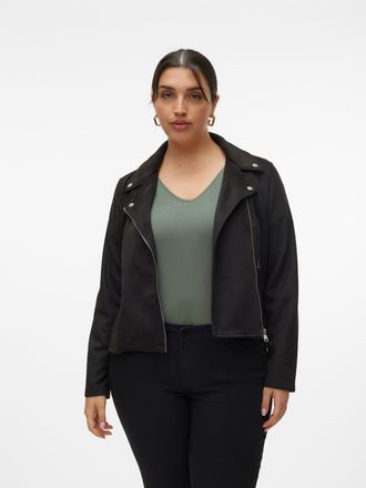 Vero Moda Curve Bikerjacke VERO MODA CURVE VMCJOSE SHORT JACKET NOOS CUR, Damen, Gr. 44, schwarz, Web, Obermaterial: 90% Polyester, 10% Elasthan, unifarben, kurz, V-A