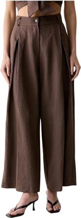 Vicolo Wijde Broek - Dames - Wijde Broeken - Bruin - M - Linnen - Broeken
