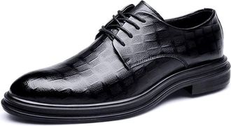 Generic Dress Shoes for Men Lace Up Round Toe Plaid Faux Leather Anti-Slip Rubber Sole Slip Resistant Block Heel Low Top Wedding(5.5 UK) Black