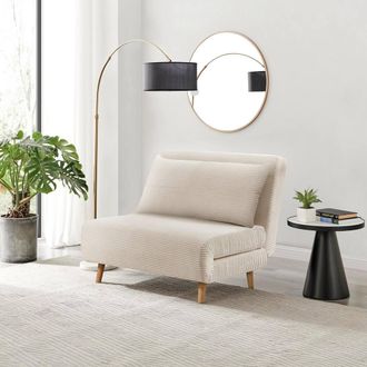 Furniturebox Bobby Cream Jumbo Corduroy Single Folding Sofa Bed Chair