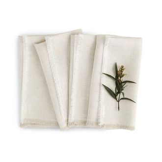 Solino Home Linen Dinner Napkins Set of 4, 20 x 20 Inch for Dining Table, Holiday and Everyday Table Decor - Fringe in Light Natural at Nordstrom