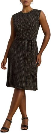 Lauren Ralph Lauren Geo Print Sleeveless Crepe Dress in Black/Tan at Nordstrom, Size 16W