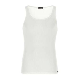 Tom Ford Sleeveless Tops, male, White, Size: 2XL White Cotton Modal Tank Top