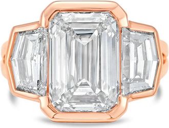 Diana M. Jewels 18kt Rose Gold Lab Grown 12.00 ct Emerald Diamond 3-Stone Bezel Ring