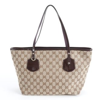 Gucci Gg Canvas Brown Gg Canvas Leather Shoulder Bag Tote Bag (Pre-Owned)