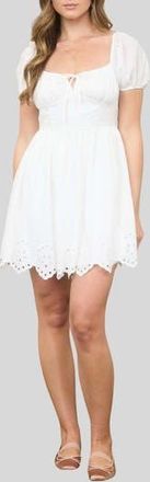 Blu Pepper Puff Sleeve Embroidered Eyelet Minidress in White at Nordstrom Rack, Size Medium