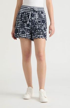 NVLT Floral Gingham Cotton Poplin Drawstring Shorts in Navy Gingham at Nordstrom Rack, Size X-Large