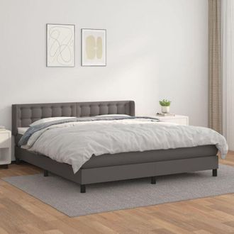vidaXL Vidaxl - Cama Box Spring Con Colch&oacute;n Cuero Sint&eacute;tico Gris 160x200 Cm