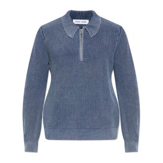 Sams&oslash;e & Sams&oslash;e V-neck Knitwear, male, Blue, Size: XL Saearl HZ Polo