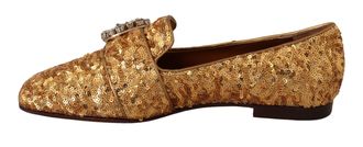 Dolce & Gabbana Gold Sequin Crystal Flat Women Loafers Shoes Mordore And Paillette