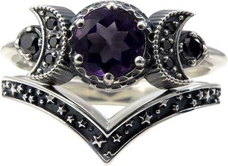 Generic Stainless Steel Rings For Women Amethyst Ring For Women Ring Jewellery Moon Moon Gifts Red Girls Rings Band (Purple, 9)