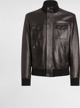 Dolce & Gabbana Lambskin Bomber Jacket - Man Coats And Jackets Brown 48