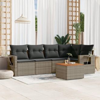 vidaXL Vidaxl - Set De Muebles De Jard&iacute;n 6 Pzas Y Cojines Rat&aacute;n Sint&eacute;tico Gris