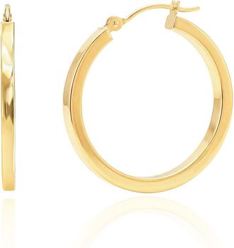MAX + STONE Solid 14K Yellow Gold Square-Tubed Round Hoop Earrings Small to Large 16MMto40MM